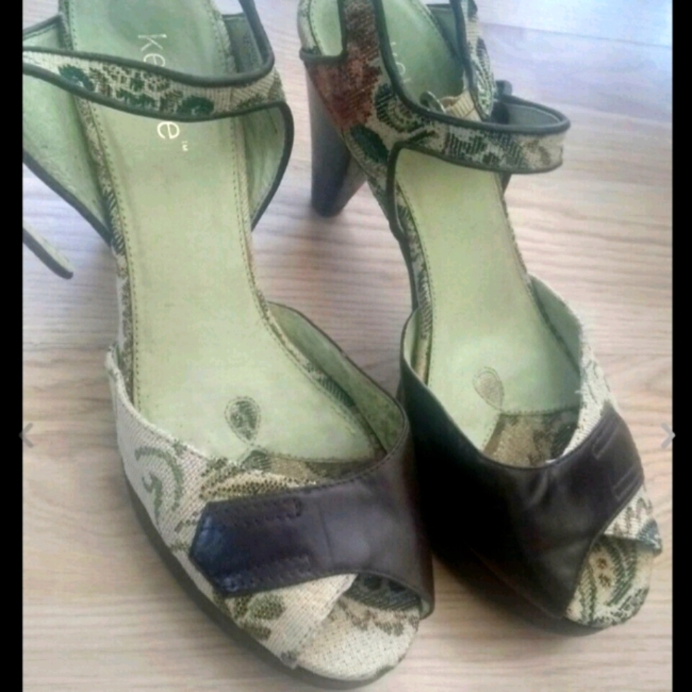 WOMEN KENZIE HEEL Brown Fabric and LEATHER SHOES